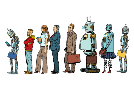 The set of all people. Woman man robot hipster businessman. Pop art retro vector illustrationのイラスト素材
