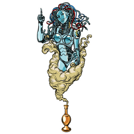 Isolated on white background. Female robot the Genie of the lampのイラスト素材