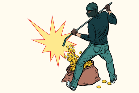 thief with bag of money. Pop art retro vector illustrationのイラスト素材