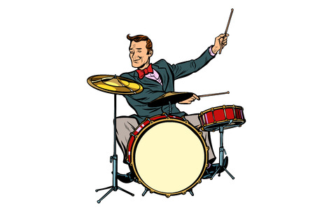 retro drummer behind the kitのイラスト素材