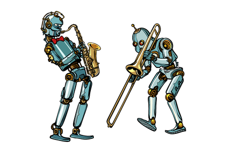 Brass band musicians robots, saxophone and tromboneのイラスト素材