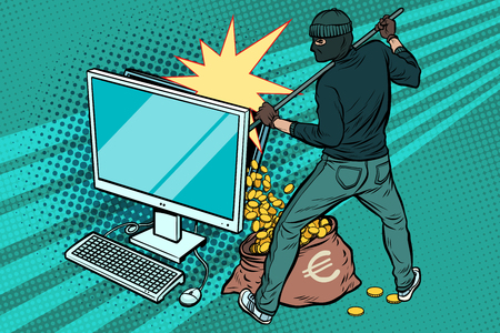Online hacker steals Euro money from computerのイラスト素材