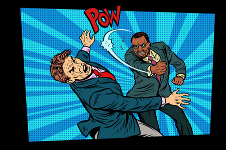 beating two fighting men, strong punch. Pop art retro vector illustration hand drawn comic cartoonのイラスト素材