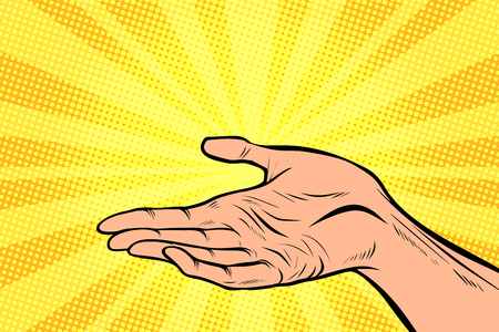 holding in hand, presentation gesture. Pop art retro comic book vector cartoon hand drawn illustrationのイラスト素材