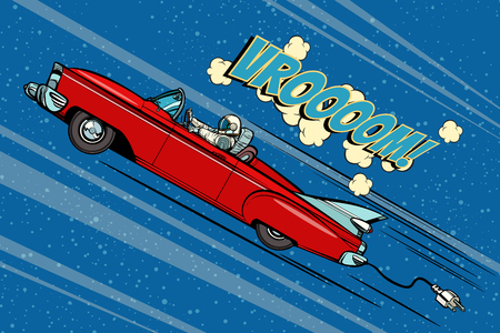 Astronaut sitting behind the wheel of a car. Pop art retro vector illustration comic cartoon hand drawn vectorの写真素材