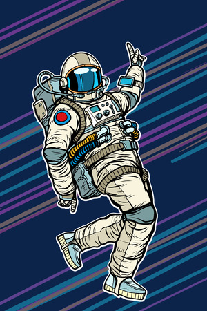Astronaut dancing disco funny. Pop art retro comic book vector cartoon hand drawn illustrationの写真素材