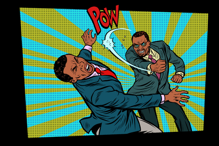 The fight business, a heavy blow. Competition businessmen concept. Pop art retro vector illustration comic cartoon vector vintage kitsch drawingの写真素材
