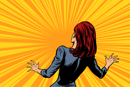 frightened woman back, human reaction. Pop art retro vector illustration comic cartoon figure vintage kitschの写真素材