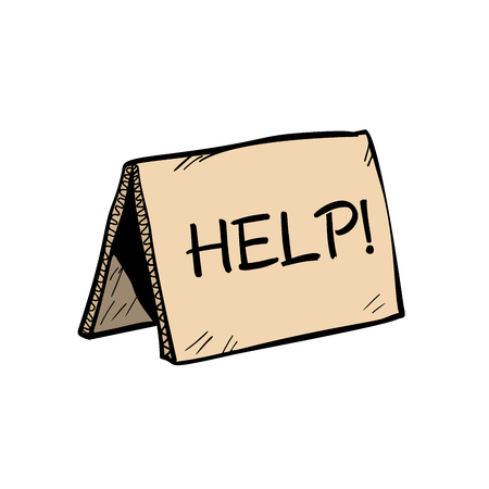 Help lettering sign for donations. Pop art retro comic book cartoon drawing vector illustration kitsch vintage.のイラスト素材