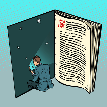 E-book, a man reads online textのイラスト素材