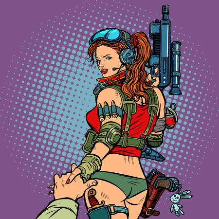 follow me sexy woman military science fiction paratrooper soldieの写真素材
