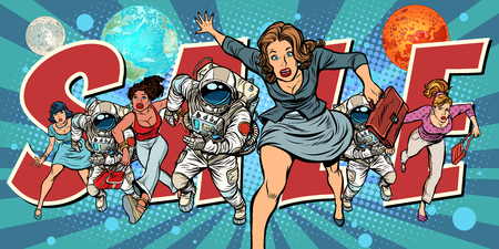 women and astronauts running for saleの写真素材