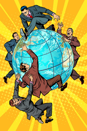 Men of politics are fighting on planet Earth. Pop art retro vector illustration comic cartoon kitsch vintage drawing.のイラスト素材