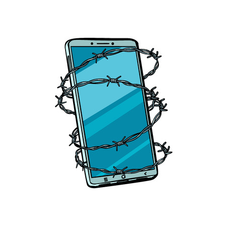 Barbed wire and telephone. isolated on white backgroundの写真素材