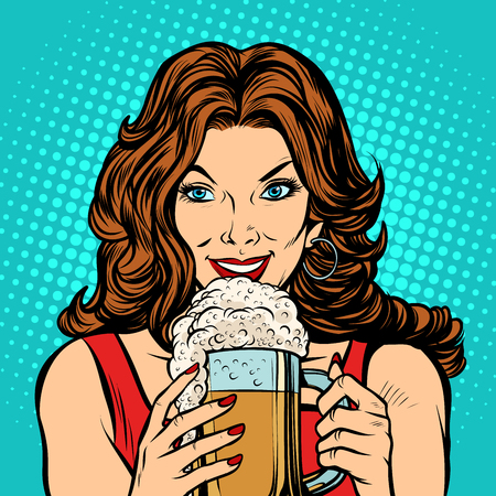 Beautiful woman with a mug of beerのイラスト素材