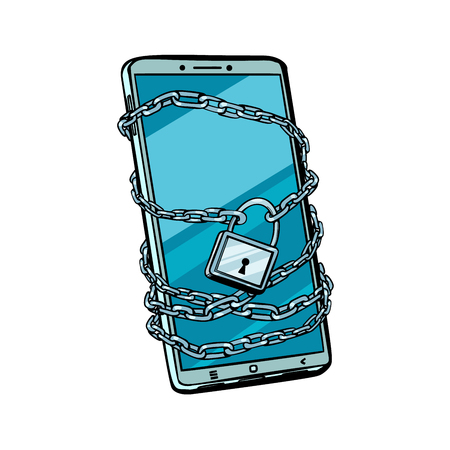 smartphone chain lock. Locked gadget. isolated on white backgrouのイラスト素材