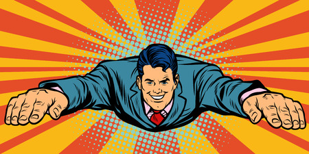 Joyful businessman flying, superheroの写真素材