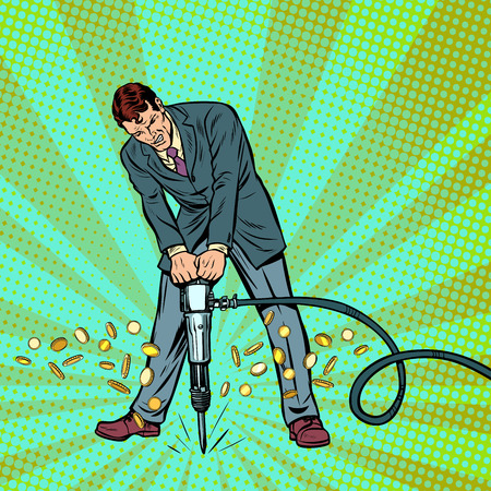 businessman jackhammer gold money coinsのイラスト素材
