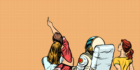 a group of people look at the skyのイラスト素材
