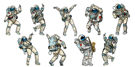 Set of dancing astronauts collectionのイラスト素材