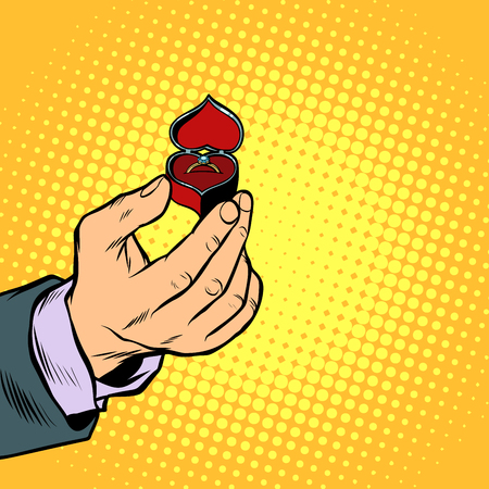 male hand with ring box, engagementのイラスト素材