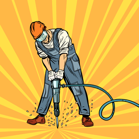 road worker jackhammerのイラスト素材