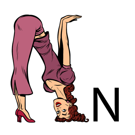 letter N en. Business people silhouette alphabetのイラスト素材