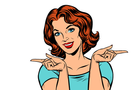 Woman pointing fingers left and rightのイラスト素材