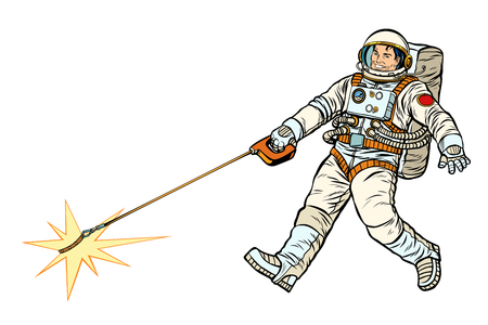 Astronaut and pet star, isolate on white background. Pop art retro vector illustration kitsch vintage drawingの写真素材