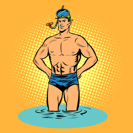 Swimmer in swimming trunks and mask for scuba divingのイラスト素材