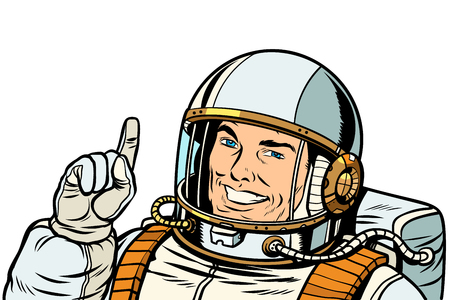male astronaut pointing up, isolate on white backgroundのイラスト素材