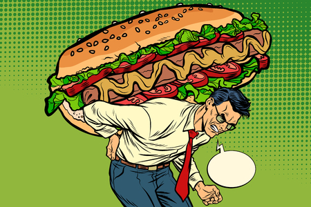 man carries a huge hot dog sausage with saladのイラスト素材