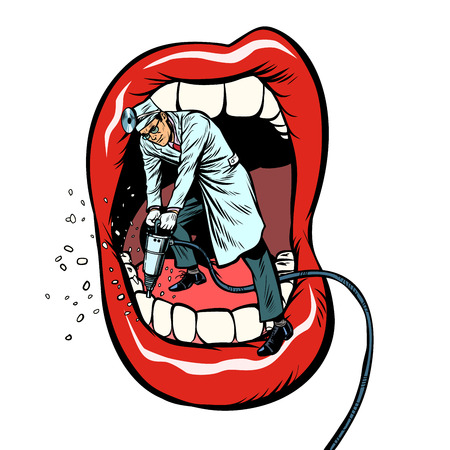 dentist jackhammer drilling teeth. isolate on white backgroundのイラスト素材