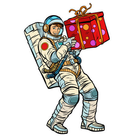 Cosmonaut with gift boxのイラスト素材