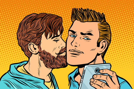 men couple. friendship meeting.  smartphone selfieのイラスト素材