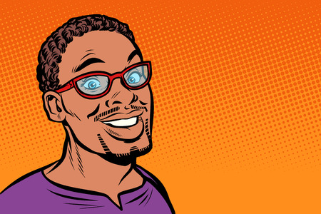 African man smiling. Hipster with glassesの写真素材