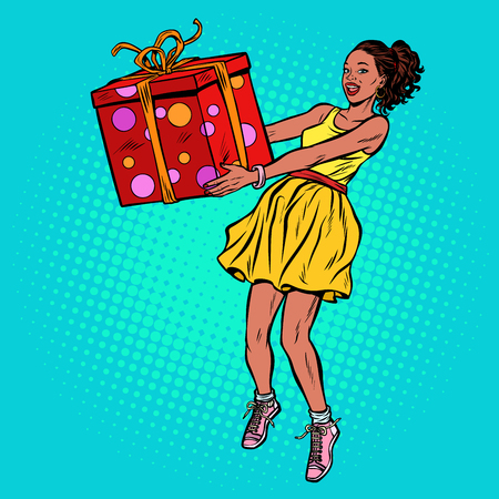 African woman with gift boxの写真素材