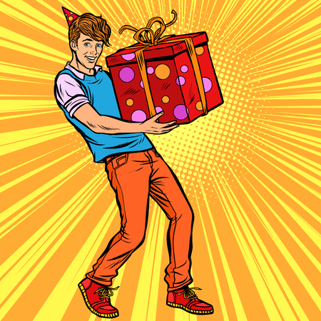 young man birthday boy with gift boxのイラスト素材