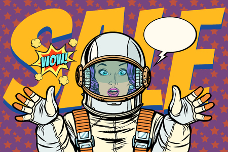 discounts sales woman wow astronaut retro backgroundのイラスト素材