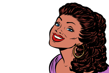 Black woman smiling. Isolate on white background. Pop art retro vector illustration kitsch vintage drawingのイラスト素材