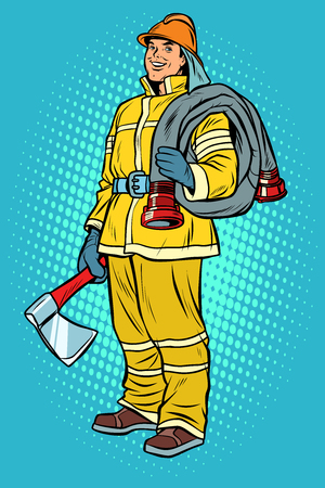 fireman with axe and hydrantのイラスト素材