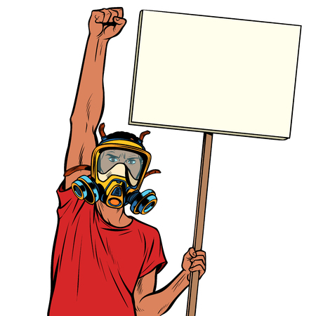 African man protest against polluted air, ecology and environment. isolate on white background. Pop art retro vector illustration vintage kitsch drawingのイラスト素材