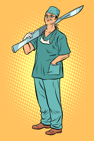 male surgeon with scalpel. Pop art retro vector illustration vintage kitschのイラスト素材