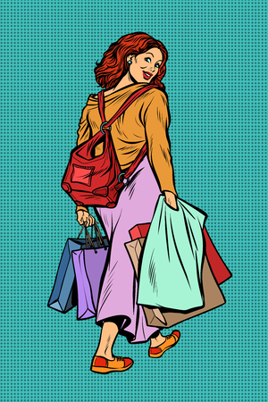 Woman goes shopping. Pop art retro vector illustration vintage kitschの写真素材