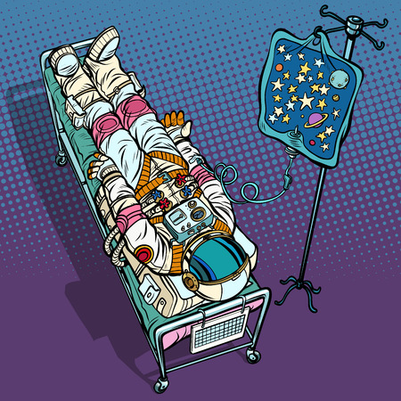 Star fever. Astronaut under medical dropper. Connected to the universe. Pop art retro vector illustration vintage kitschのイラスト素材