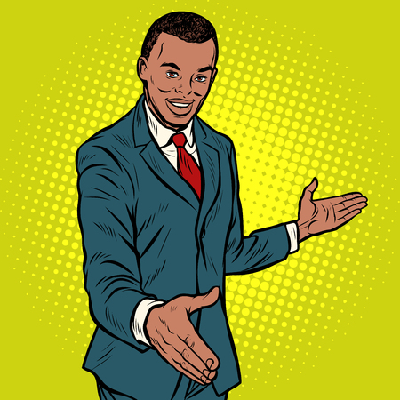 African businessman shaking hands. Pop art retro vector illustrationのイラスト素材