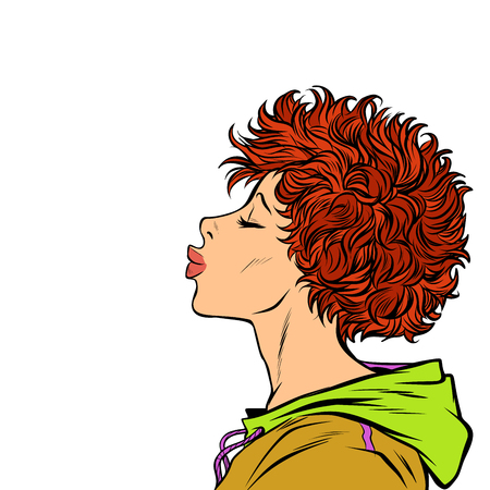 woman kiss, profile view. Pop art retro vector illustration. Girls 80sのイラスト素材