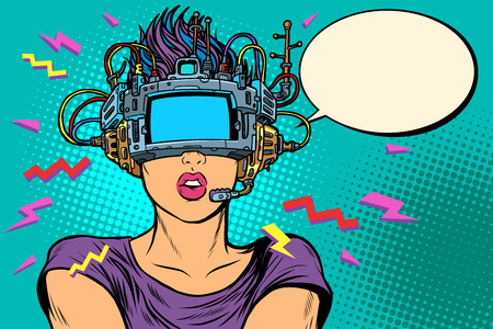 surprised woman in vr glasses. Pop art retro vector illustration vintage kitschのイラスト素材