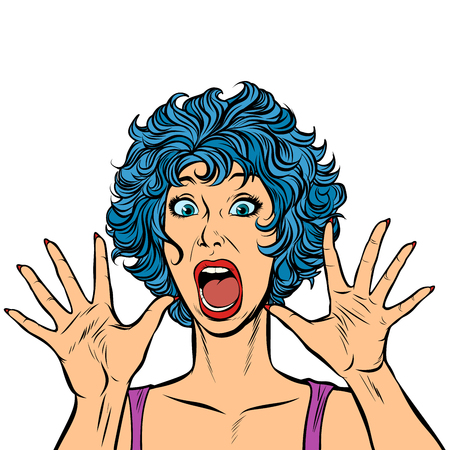 woman panic, fear, surprise gesture. Pop art retro vector illustration. Girls 80sのイラスト素材
