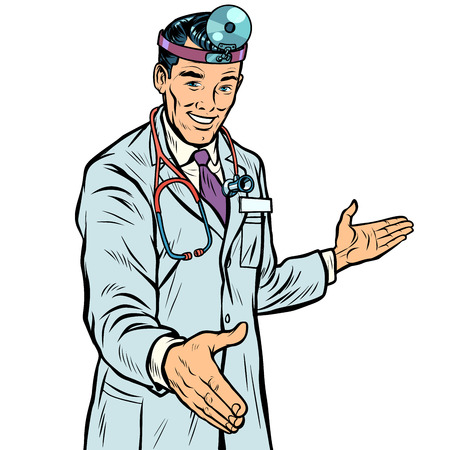 doctor therapist surgeon handshake. Pop art retro vector illustration kitsch vintageのイラスト素材
